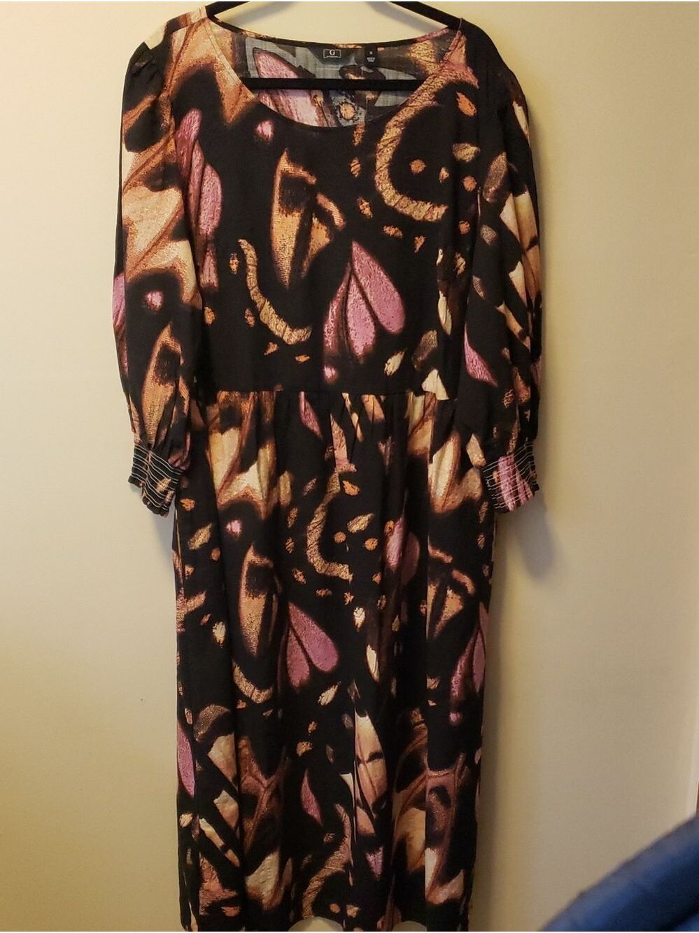 G by Giuliana Black Maxi Dress with Pink & Goldish Print